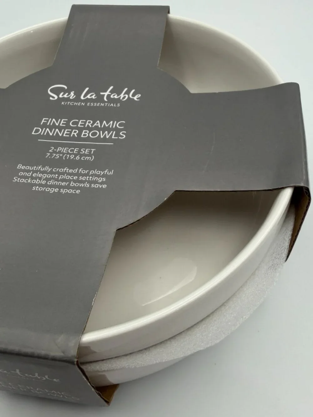 Sur La Table Fine Ceramic Dinner Bowls White Set of 2 Pasta 7.75